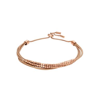 Armband FOSSIL "Schmuck Geschenk Edelstahl Leder Armschmuck JEWELRY", rosa (roségoldfarben, nude), Armbänder, Damen, 21,6cm, Edelstahl Leder, Edelstahl, Leder, Armband