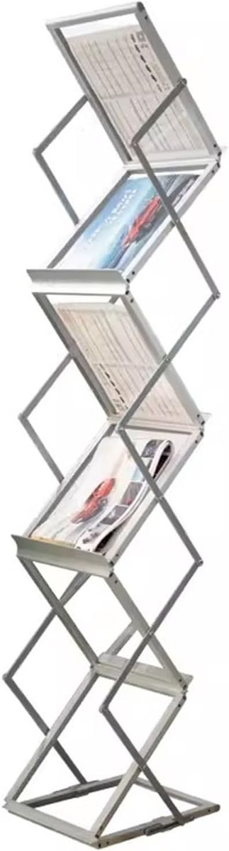 Opvouwbaar Magazine Rack met 6 Planken - Geborsteld Aluminium Display Standaard
