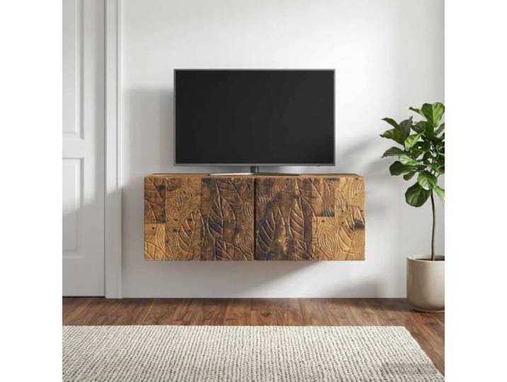 Wandmontierter TV-Schrank 98x31 cm Altholz Holzwerkstoff mit Türen 98x31 cm, Altholz-Optik, Holzwerkstoff, wandmontiert, 90°-Scharniere, vielseitig nutzbar