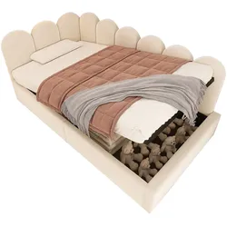 Polsterbett 90x190 Samtbett hydraulischer Stauraum Lattenrost Gitterdesign Einzelbett hohe Stabilität Schlafzimmer Beige
