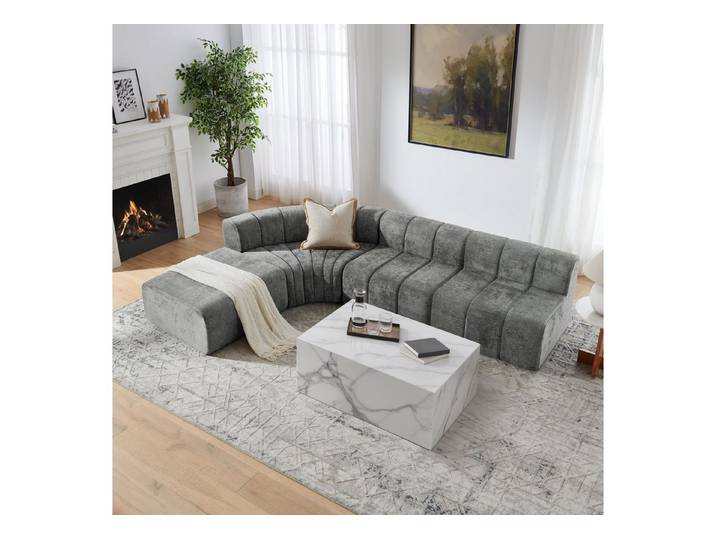 Celya Sofa 4-Sitzer Kompressions-Ecksofa mit frei kombinierbaren Modulen, rückenlehnlosen Module können als provisorischer Ablagetisch,Fußhocker