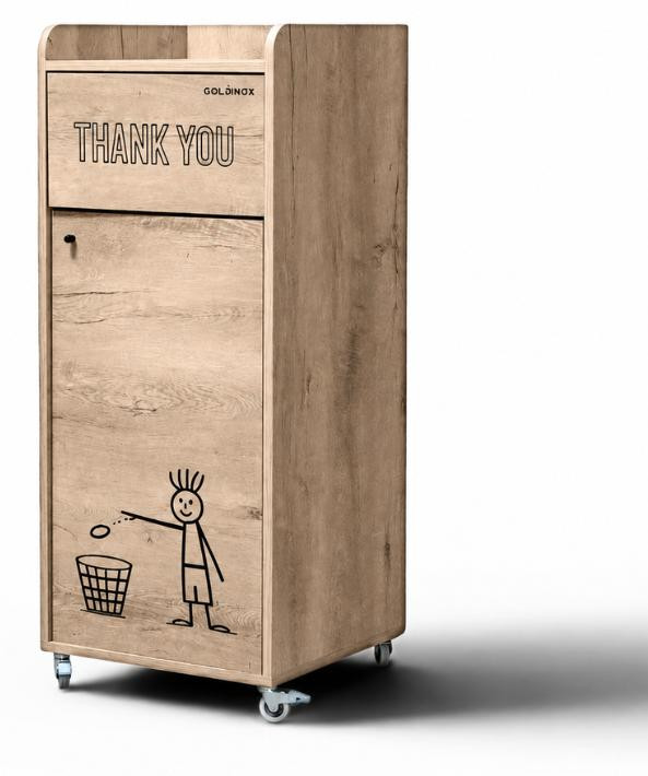 GOLDINOX Afvalbak voor snacks THANK YOU, licht eikenhout, 100 liter