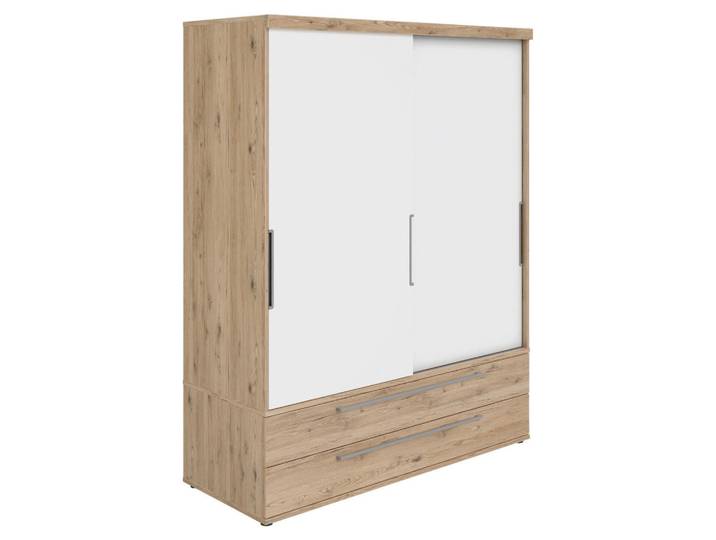 Schiebetürenschrank, Braun/Weiß, 164.1x206.9x63.9 cm, Holzwerkstoff, 7 Fächer & 2 Schubladen, Modern, Paidi