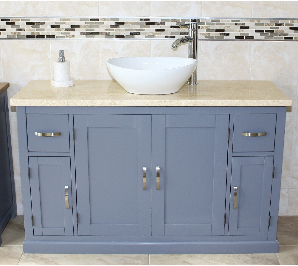 August Grove Bora 1230mm Single Bathroom Vanity with Vessel Ceramic Basin Cream Marble 1,230mm W