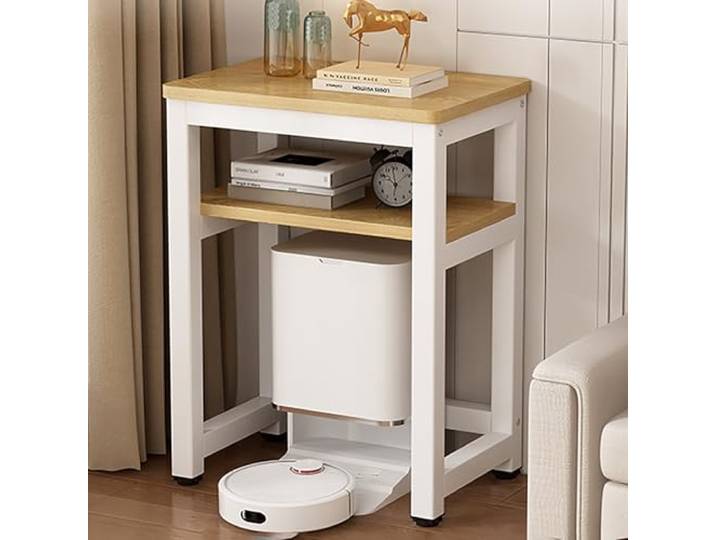 SOFACHEN Holzregal über dem Saugroboter, versteckter staubsauger Roboter ständer mit rutschfesten und geräuscharmen Matten, Beistelltisch für Wohnung, Büro, Wohnzimmer(White,60x50cm)