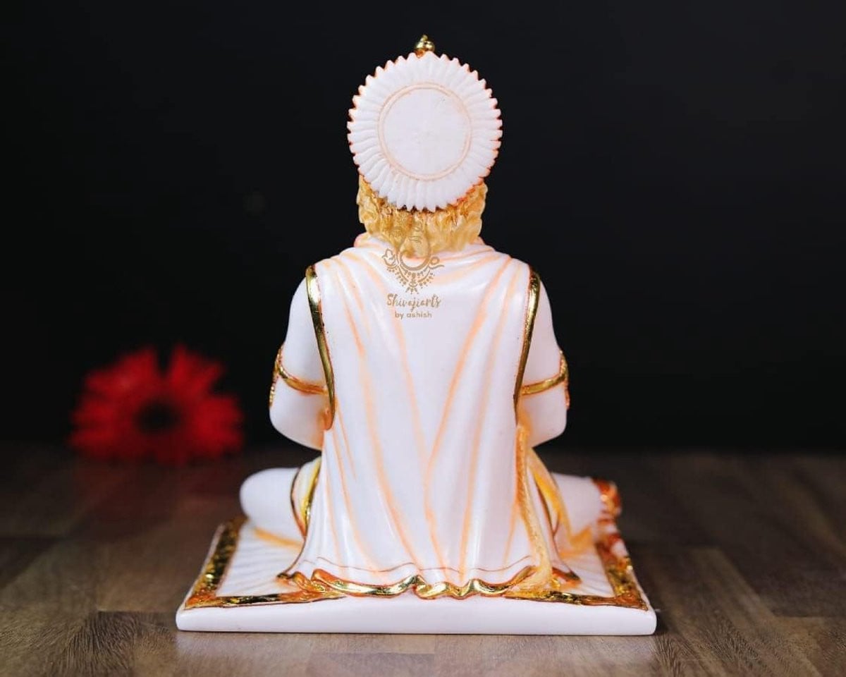 Hanuman Beeld - Handgeschilderd Religieus Decor - Wit - Hoogte: 20 cm