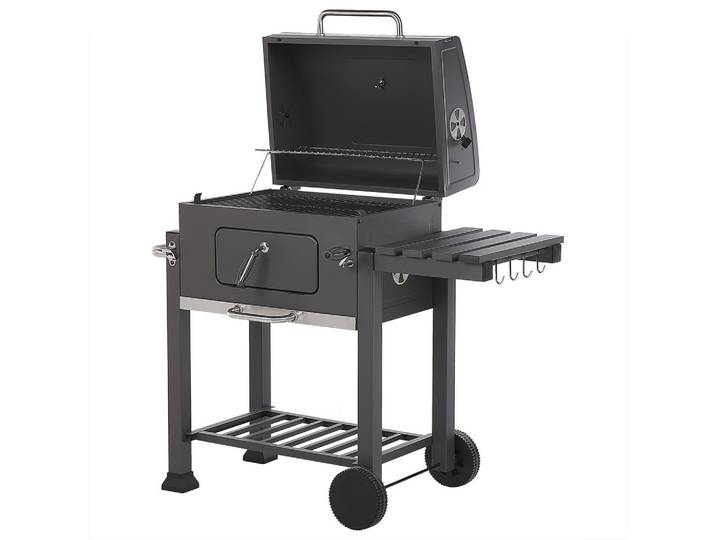 HOLZKOHLEGRILL mit Deckel Stahl grau rechteckig rollbar Pavlof