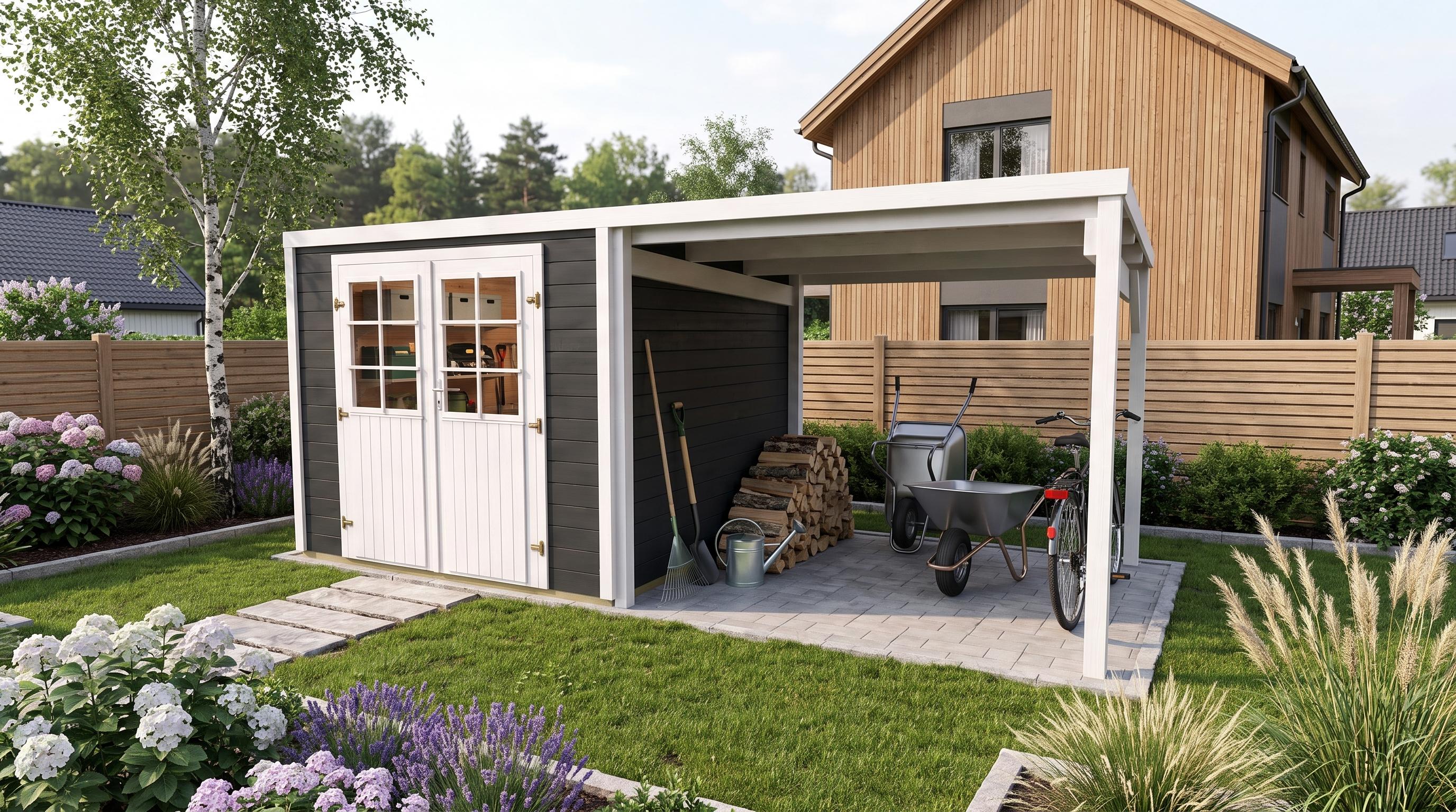 weka Gartenhaus Lugo, BxT 235x235, mit Anbau, 19 mm, anthrazit
