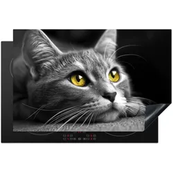 HERDABDECKPLATTE Katze - Grau - Tiere - Katze Ceranfeldabdeckung 80x52 cm