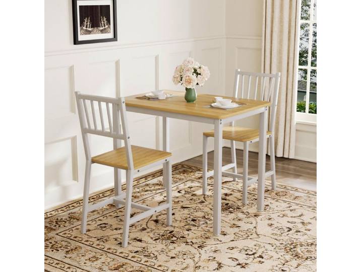 HOMVRA Ensemble table à manger 90x60x75.5 cm avec 2 chaises cadre en acier blanc et naturel