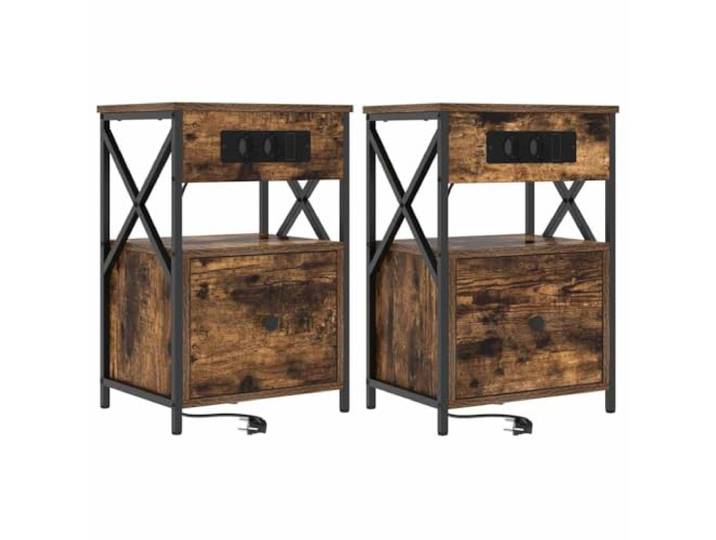 LMTYOENFG Nachttisch 2er-Set, Nachtschrank Geräucherte Eiche 40x31x60 cm Zwei Schubladen schaffen ordentlichen Stauraum im Schlafzimmer, stabiler Holzwerkstoff sorgt für langlebigen Stand.