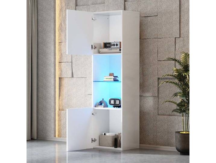 Vitrine - Vitrine brillante - Blanc brillant - LED 16 couleurs (Bluetooth) - 45×35×160 cm 2 portes