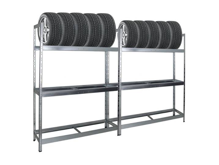 PROREGAL® Schwerlastregal MegaDeal Reifenregal Räderregal TIGER XL 3 Ebenen je 300kg Fachlast, 2-tlg., Für Winterreifen Sommerreifen Allwetterreifen 300kg Fachlast