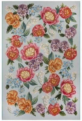 Trans Ocean Import Co Inc "Secret Garden Rectangle Rug, 4'10"" x 7'6"", Light Blue"
