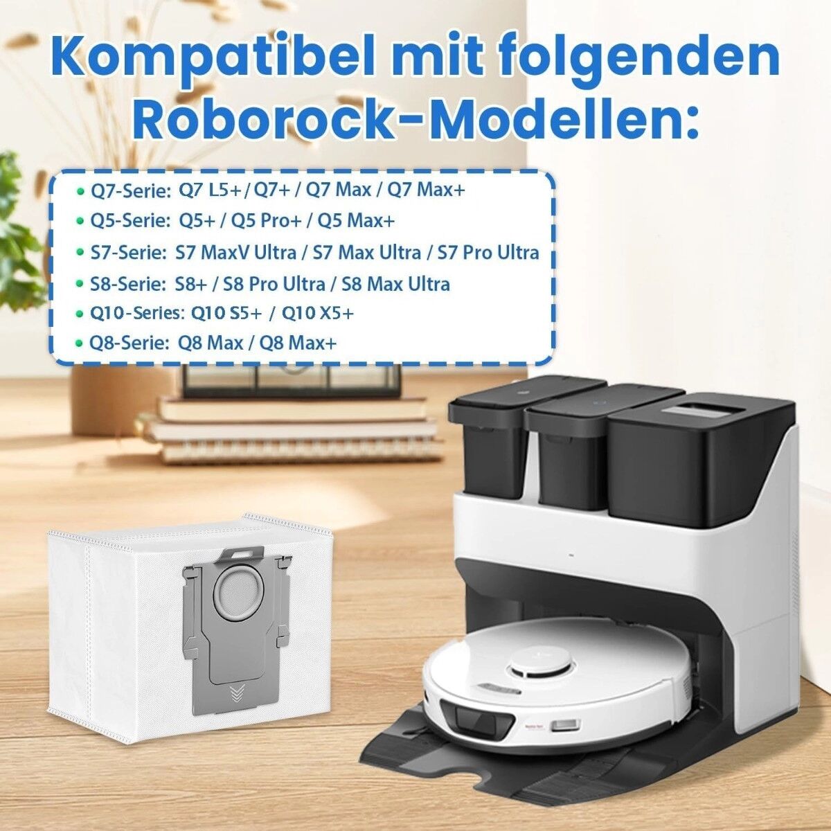 INF Austausch-Staubbeutel kompatibel mit Roborock – 10er-Pack 3L Vlies-Staubbeutel, Weiß