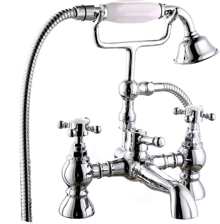 Belfry Bathroom Labarge 2 Handle Deck Bath Shower Mixer Bath Filler with Diverter Chrome 11cm