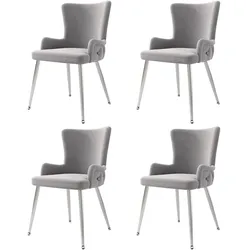OKWISH Esszimmerstuhl 4er Set Samt Grau+Silber mit Metallbeinen moderner Look bequeme Polsterung vielseitig als Sitzgelegenheit für Esszimmer und Wohnbereich