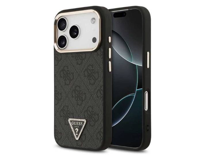 Guess 4G Coque MagSafe Logo Triangle pour iPhone 17 Pro / 18 Pro - Noir et Or