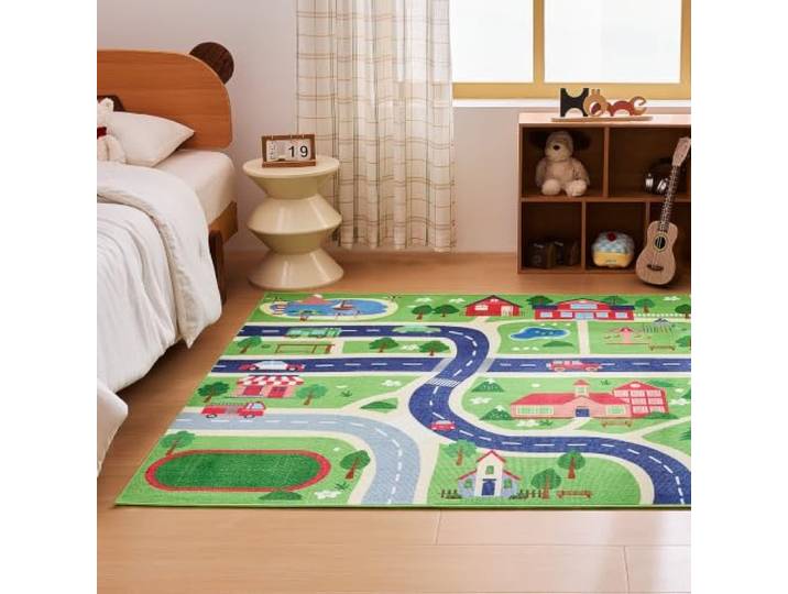 Sonive Autotour Teppich Kinderteppich 160x230 cm für Junge und Mädchen Rutschfeste Krabbelmatte für Wohnzimmer, Schlafzimmer, Kinderzimmer