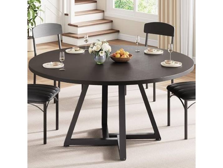 Jocoevol Runder Esstisch für 4 Personen, Küchentisch mit stabilem Metallgestell, platzsparender Esszimmertisch im Industrial Design (Schwarz, 120x120x76cm)