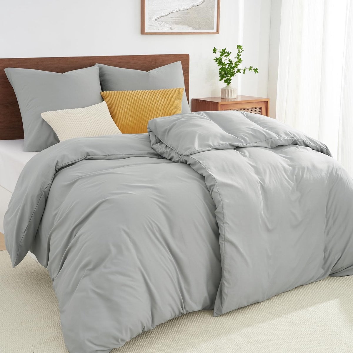 Unyqoos® 4-delig lichtgrijs beddengoedset van microvezel met ritssluiting