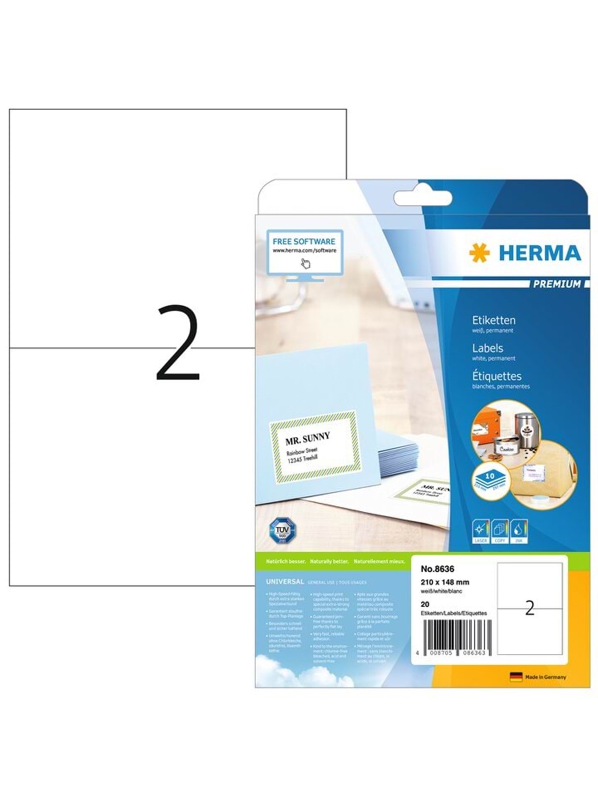 HERMA PREMIUM Etiketten A4, 210 x 148 mm, weiß, permanent haftend