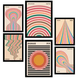 POSTER Set Mit 6 Geometrische Bauhaus Pastellfarben A3 & A4 Schwarzer Rahmen