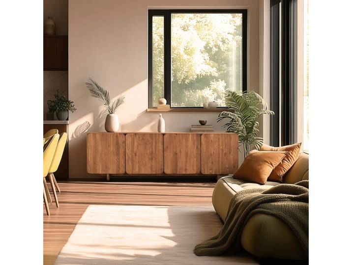 Sixtine - Buffet 4 Portes 200x65cm En Bois De Teck Recyclé
