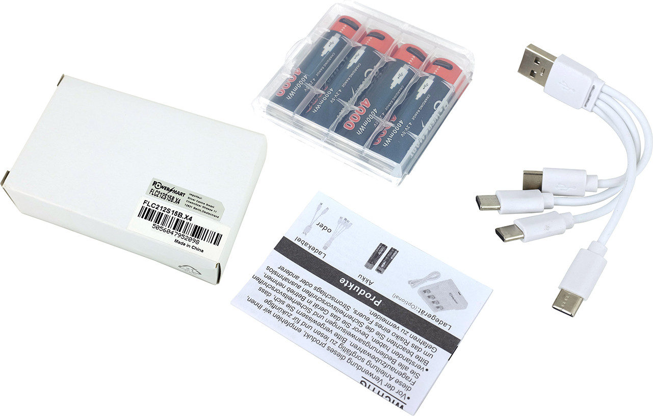 PowerSmart 4x AA Li-ion oplaadbare batterij, 4000 mAh, 1,5 Volt, Type C
