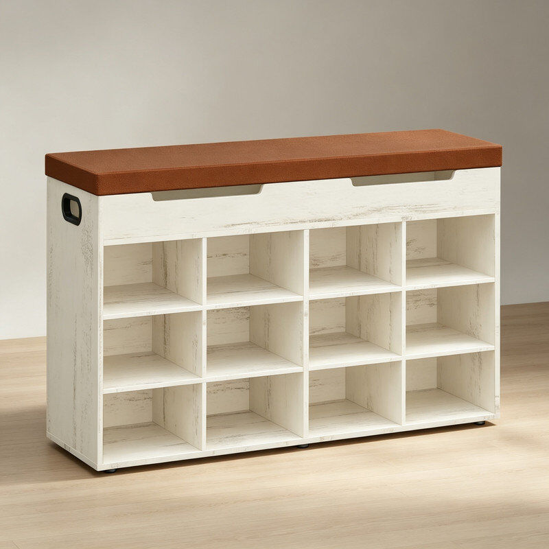Brambly Cottage 12 Pair Shoe Storage Bench White and Brown 12