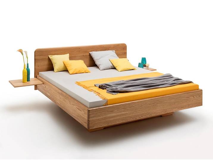 Metallfreies Schwebebebett Nördlingen, Designerbett Wildeiche geÃ¶lt, Massivholzbett 190 x 90, 100, 140, 180cm