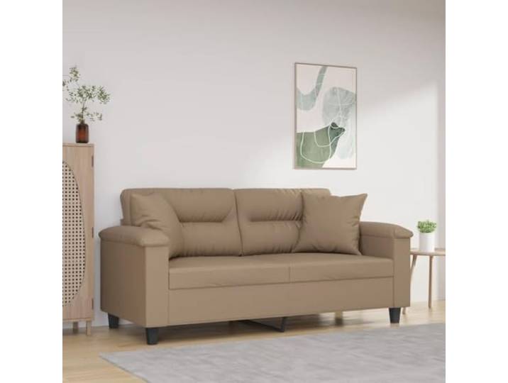 HEFZGDB 2-Sitzer Sofa Cappuccino-Braun 140 cm Kunstleder Modernes Design mit Zierkissen – Langlebiges Schmutzabweisendes Material, Robustes Metallgestell für Stabilität, PP-Baumwolle