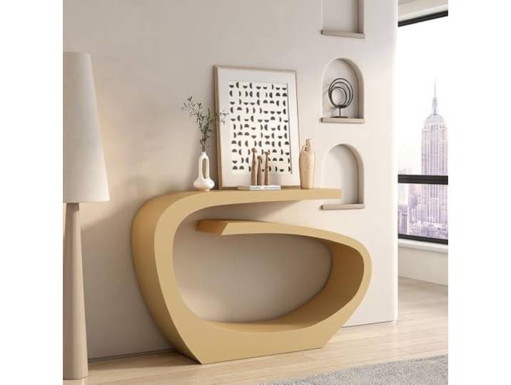 Moderner Konsolentisch, Schlanker Flurtisch Mit Metallrahmen Für Wohnzimmer Geometrisches Design, Robuster Kohlenstoffstahl, Kompakte Stellfläche, Vielseitig(Gold,80cmW*30cmD*80cmH)