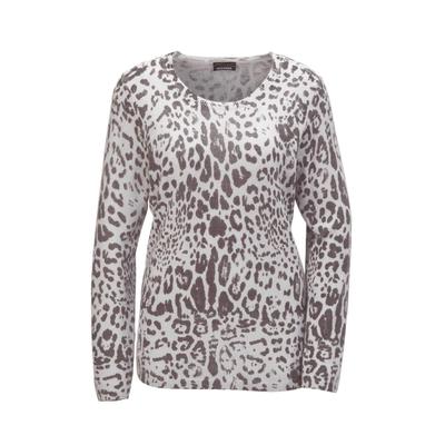 2-in-1-Pullover GOLDNER "Feinstrickpullover Animal-Print", Damen, Gr. 44, grau (silbergrau, schwarz, gemustert), Obermaterial: 100% Kaschmir WS., Rippe, Pullover, Ohne