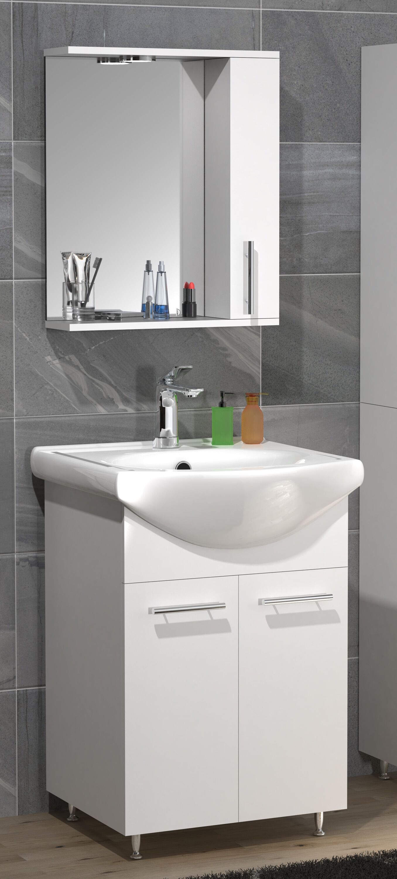 Waschtisch VCM "3tlg Waschplatz Waschtisch Spiegelschrank Lisalo M", weiß, B:55cm T:45cm, Waschtische, Waschtisch