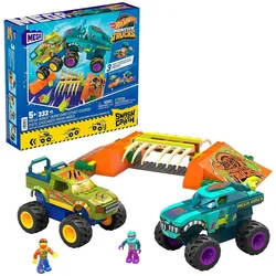 Mattel HKF89 - Hot Wheels - Mega - Monster Trucks - Smash & Crash - Bauset, 332 Teile, Crash Wrex Boneyard Stuntpacours