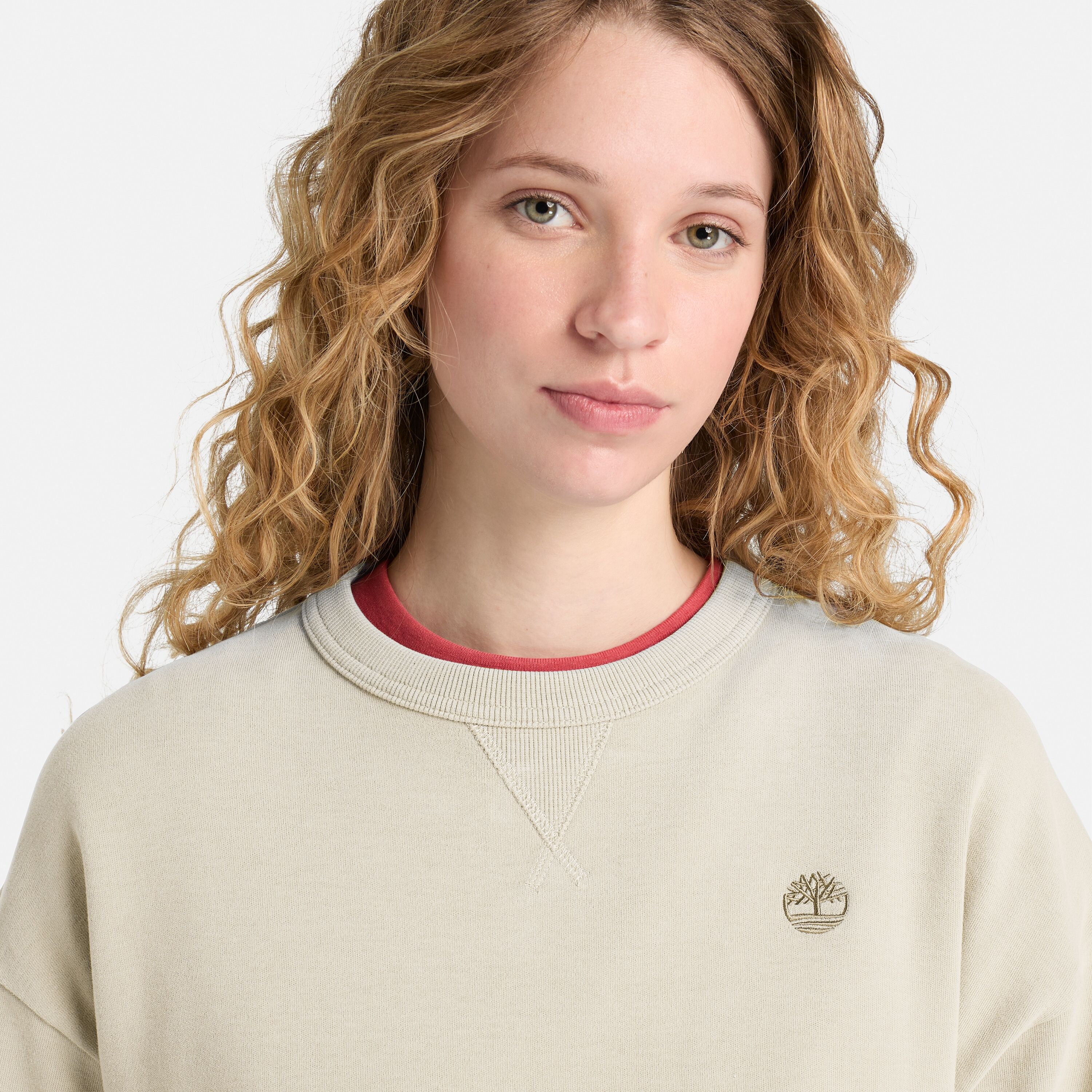 Sweatshirt TIMBERLAND "LUSH Lush Crew Sweatshirt", Damen, Gr. L, beige (putty), Obermaterial: 100% Baumwolle, Sweatshirts Sweatshirt, Langarm-Design, für Erwachsene, aus Baumwolle putty L