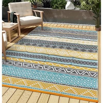 Garvee Line Geometric Waterproof Outdoor Patio Camping Rug
