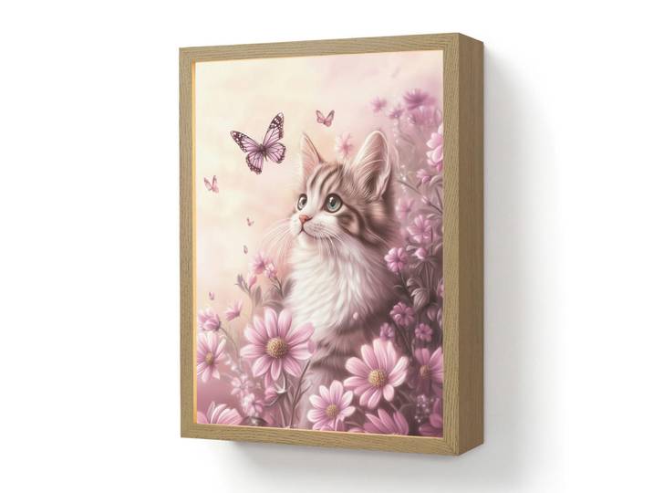 OnlyWow Wandleuchte MIT Akku Kätzchen - Blumen - Schmetterlinge - Lila 30x40 cm, Altrosa, Rechteckig, LED integrated, 30x40x8 cm, Lampen & Leuchten, Innenbeleuchtung, Wandleuchten