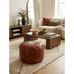 Sitzhocker – Echtleder Braun, 52x40x52 cm, orientalisches Design