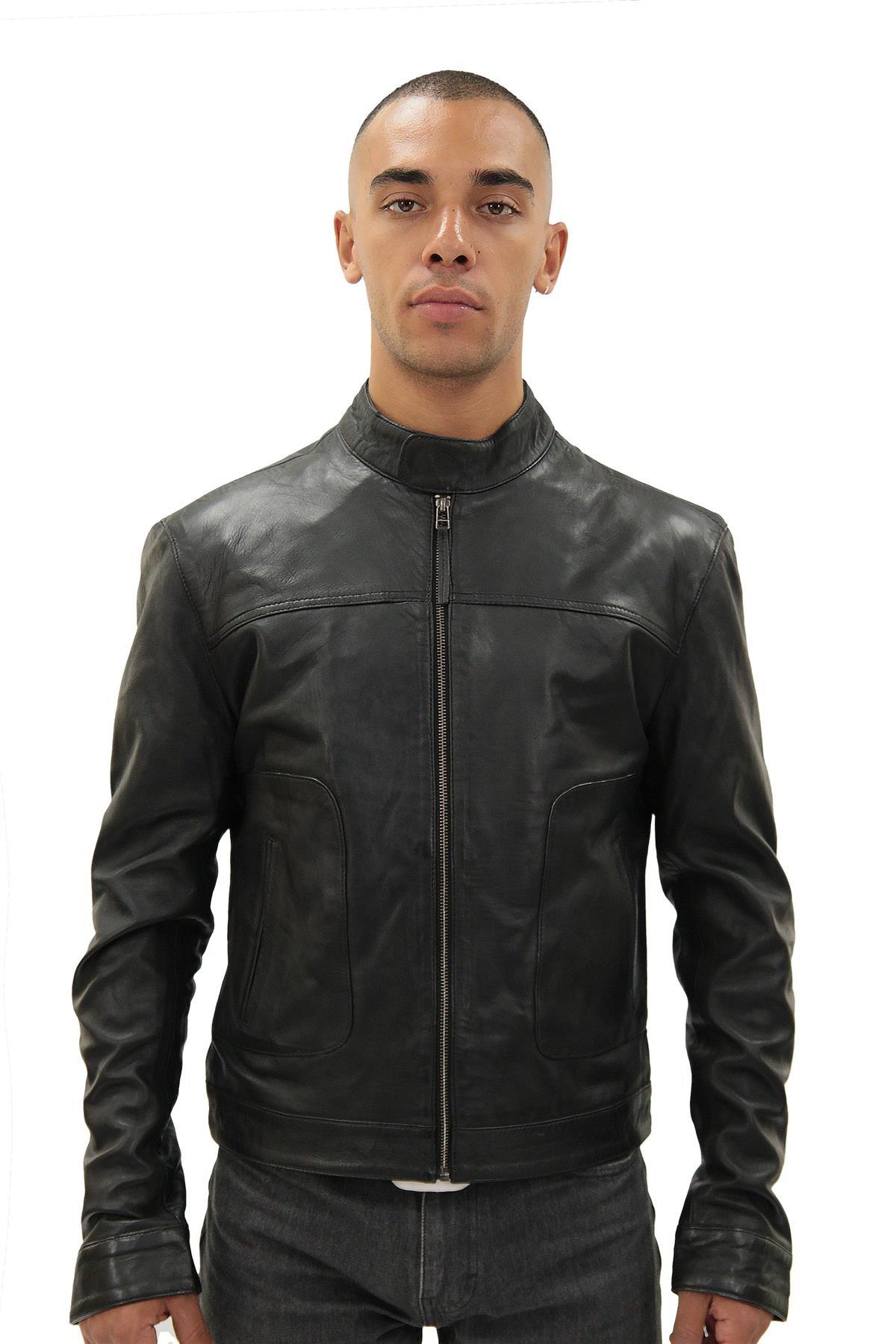 Klassisch geschnittene Herren-Bikerjacke aus Leder – Austin