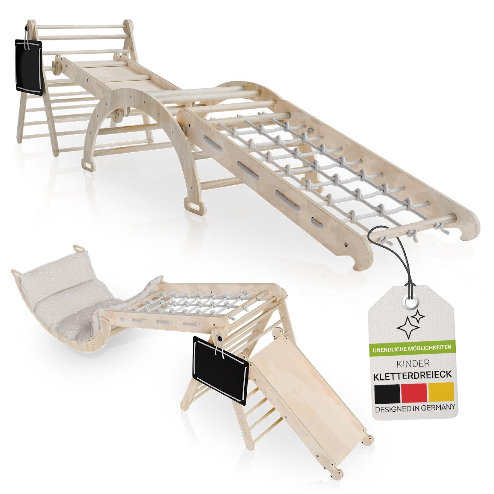 Juskys Kletterdreieck Movario Groß - Indoor Klettergerüst, Kletterdreieck und Kletterbogen, Rutsche