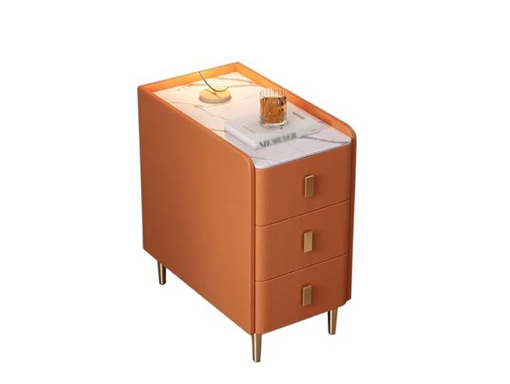 LSAfhDYG Nachttisch, Tisch im Schlafsaal, Kleiner Beistelltisch mit Schubladen(Orange,50x40x60cm)