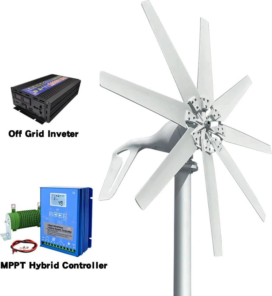 Windkraftgenerator, MPPT-Hybridregler, 1000W kleine horizontale Windmühle, Mit Wechselrichtersystem-a, 1000W-a, 12V