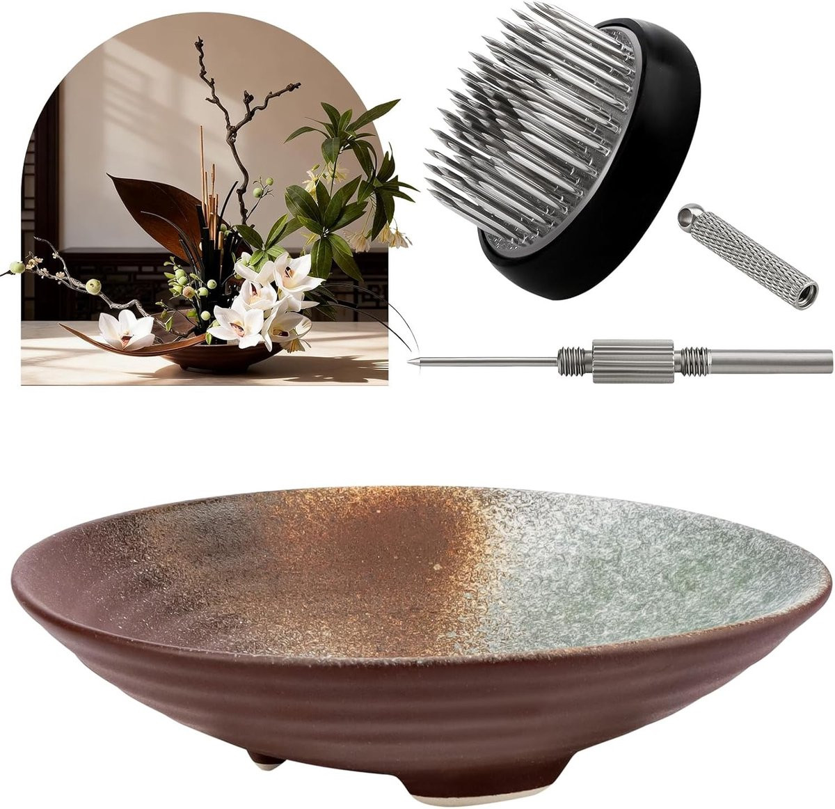 Ikebana Vaas Set met Kenzan en Keramische Schalen voor Bloemschikken en Decoratie