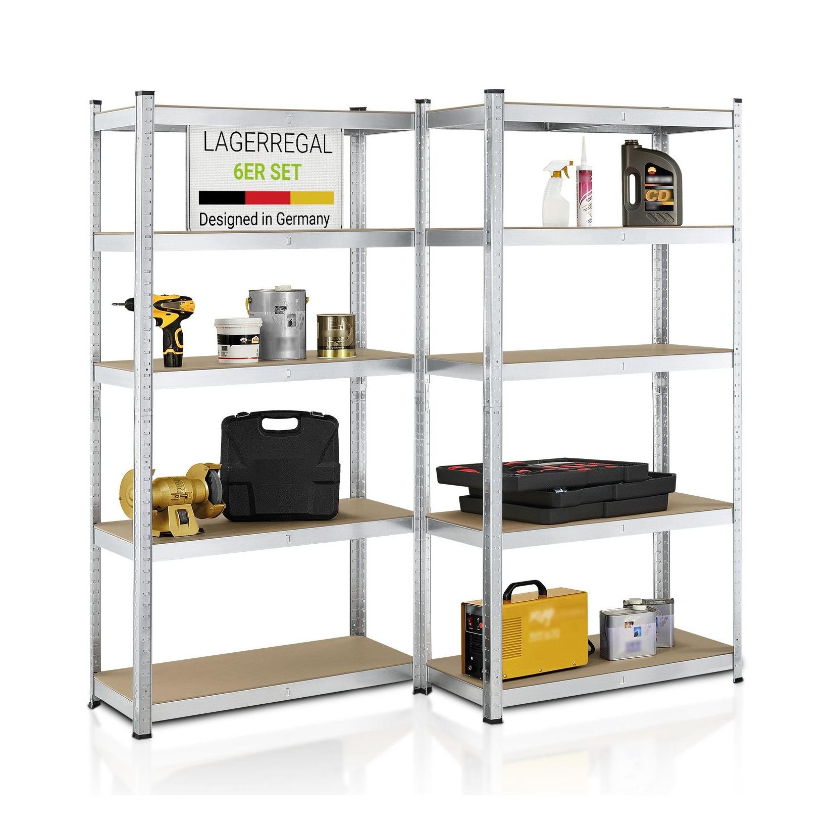 Juskys Lagerregal Basic 6er Set 180x90x40 cm – Metall Schwerlastregal, 30 Böden, 5250 kg