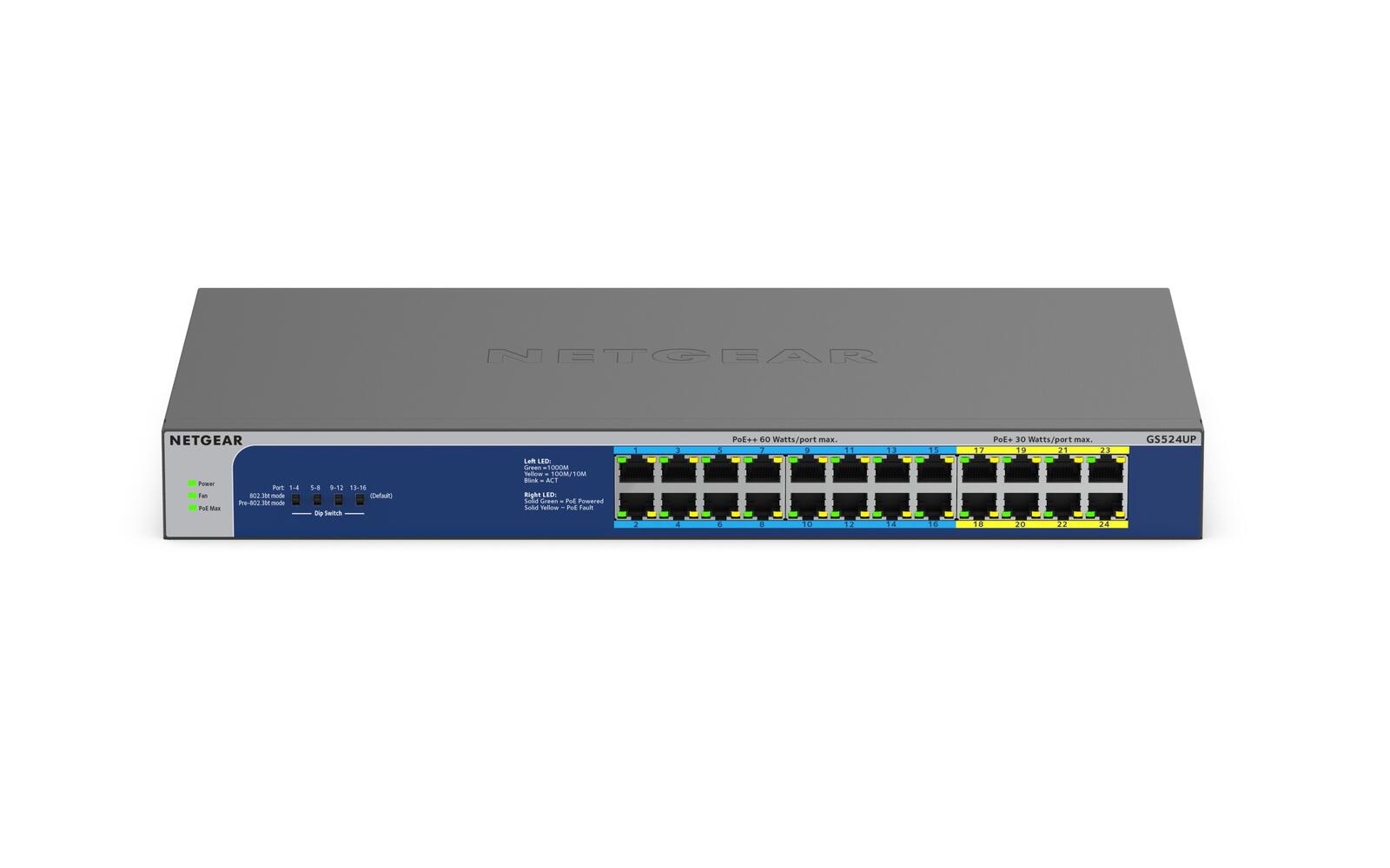 Netgear Unmanaged Hochleistungs-PoE+-Switch (480 W) GS524UP-100EUS