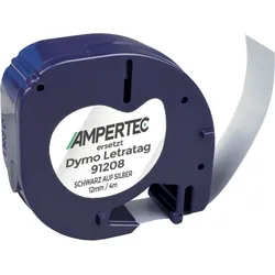 Label Band kompatibel zu Dymo 91208 (S0721730) schwarz auf silber 12mm x 4m