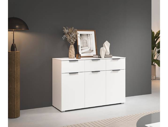 Commode avec portes 120cm Blanc/Blanc alpin Gris