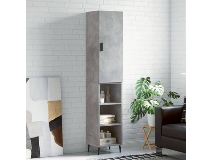 Elegantes Highboard mit Stauraum aus Holzwerkstoff, Betongraues Highboard fürs Wohnzimmer mit Metallfüßen, Stabiles mit Wandhalterung, Modernes mit praktischer Tür in den Maßen